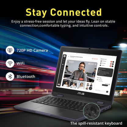 ASUS BR1102FGA 11.6" 2-in-1 Rugged & Spill Resistant Touchscreen Laptop, Intel Celeron N100, 4GB RAM, 288GB Storage(128GB SSD+160GB Docking Station Set), UHD Graphics, WiFi 6, Webcam, Win 11 Pro, Gray - AOP3D tech