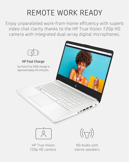 HP 14 Laptop, Intel Celeron N4020, 4 GB RAM, 64 GB Storage, 14-inch Micro-edge HD Display, Windows 11 Home, Thin & Portable, 4K Graphics, One Year of Microsoft 365 (14-dq0040nr, Snowflake White) - AOP3D tech