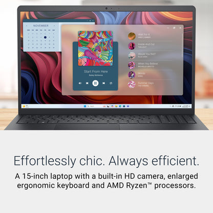 Dell 15 Laptop DC15255-15.6-inch FHD 120Hz Display, AMD Ryzen 5-7520U, 8GB LPDDR5 RAM, 512GB SSD, AMD Radeon 610M Graphics, Windows 11 Home, Onsite Service - Carbon Black - AOP3D tech