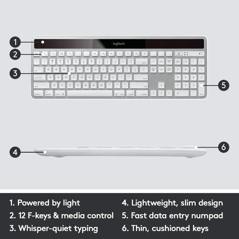 Logitech K750 Wireless Solar Keyboard for Mac Solar Recharging