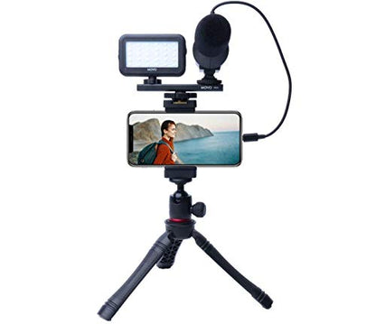 Movo iVlogger- iPhone/Android Compatible Vlogging Kit Phone Video Kit Accessories: Phone Tripod, Phone Mount, LED Light and Cellphone Shotgun Microphone for Phone Video Recording for YouTube, Vlog