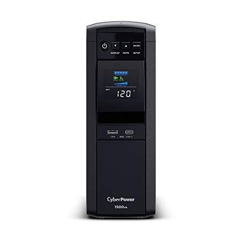 CyberPower CP1500PFCLCD PFC Sinewave UPS System, 1500VA/1000W, 12 Outlets, AVR, Mini Tower Black
