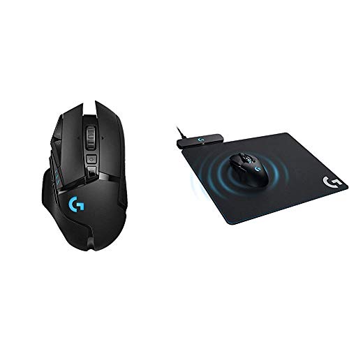 Logitech G502 Lightspeed Wireless Gaming Mouse with Hero 16K Sensor and Lightsync RGB & G Powerplay Wireless Charging System for G703, G903 Lightspeed Wireless Gaming Mouse Pad