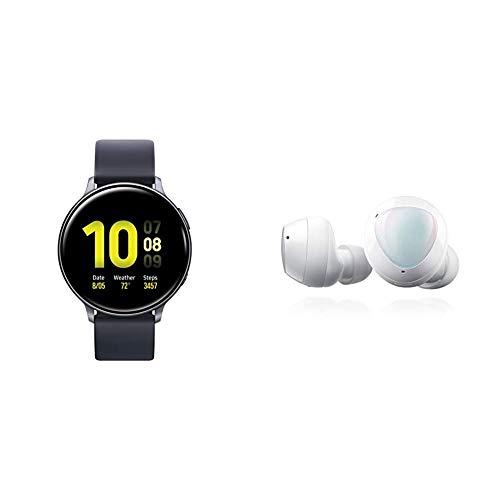Samsung Galaxy Watch Active 2 (44mm, GPS, Bluetooth), Aqua Black with Samsung Galaxy Buds+ Plus, True Wireless Earbuds (Wireless Charging Case Included), White – US Version