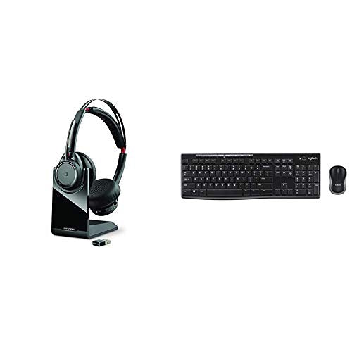Plantronics Voyager Focus UC Bluetooth USB Headset with Active Noise Cancelling & Logitech MK270 Wireless Keyboard and Mouse Combo - Keyboard and Mouse Included, 2.4GHz Dropout-Free Connection