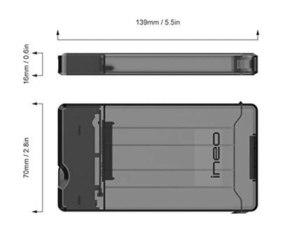 ineo 2.5 inch USB 3.0 Tool-Less External Hard Drive Enclosure for 9.5mm & 7mm SATA HDD SSD with UASP Supported - [T2573]