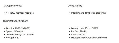 Corsair CMK16GX4M1A2400C14 Vengeance LPX 16GB (1x16GB) DDR4 DRAM 2400MHz (PC4 19200) C14 Memory Kit - Black