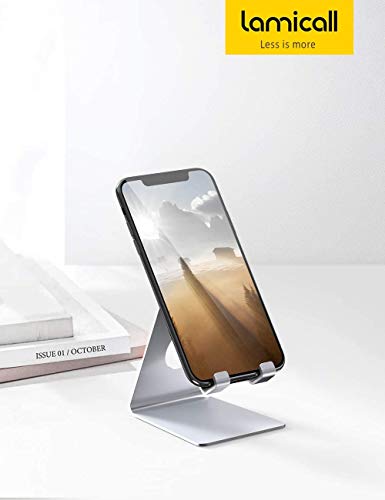 Lamicall Cell Phone Stand, Desk Phone Holder Cradle, Compatible with Phone 12 Mini 11 Pro Xs Max XR X 8 7 6 Plus SE, All Smartphones Charging Dock, Office Desktop Accessories - Silver