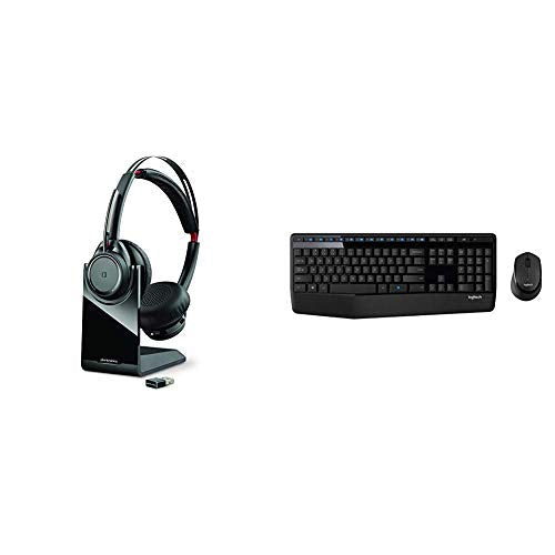 Plantronics Voyager Focus UC Bluetooth USB B825 202652-01 Headset with Active Noise Cancelling & Logitech MK345 Wireless Combo â€?Full-Sized Keyboard with Palm Rest and Comfortable Right-Handed Mouse