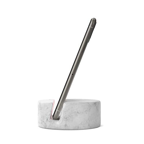 Crevasse Phone Stand by HigherHuman – Premium Carrara Marble Cell Phone Holder for Cellphone or Tablet on Your Desk, Counter, Table or Nightstand. Luxurious Solid Real Stone Phone Stand for Recording