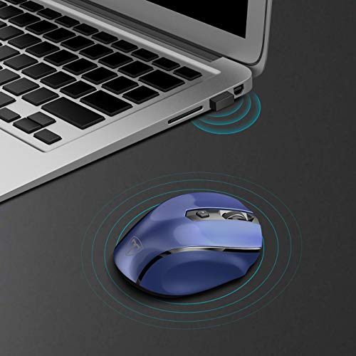 VicTsing Wireless Mouse, 2.4G 2400DPI Ergonomics Cordless Mouse with USB Receiver, Finger Rest, 5 Adjustable DPI Levels, Mobile USB Mice for Chromebook Notebook MacBook Laptop Computer, Sapphire Blue