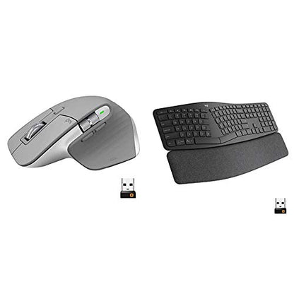 Logitech MX Master 3 Advanced Wireless Mouse - Mid Grey & Ergo K860 Wireless Ergonomic Keyboard with Wrist Rest - Split Keyboard Layout for Windows/Mac, Bluetooth or USB Connectivity