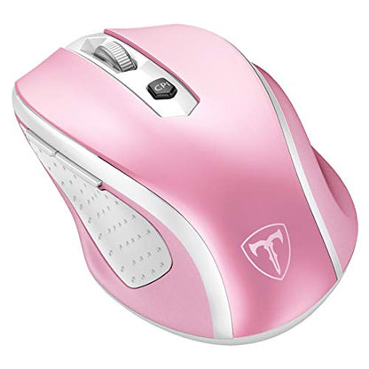 VicTsing Wireless Mouse, 2.4G 2400DPI Ergonomics Cordless Mouse with USB Receiver, Finger Rest, 5 Adjustable DPI Levels, Portable Mobile Optical Mice for Chromebook Notebook PC Laptop Computer, Pink