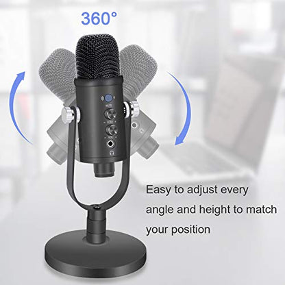 Gaming Microphone, Professional USB Condenser Microphone kit for Mac/PC/Smartphone, Low Noise Microphone with Mute Key for YouTube, Recording, Podcast, Streaming, Metal Mic with Upgraded Stand