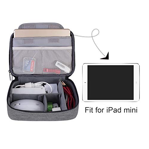 BUBM Electronic Organizer, Double Layer Travel Gadget Storage Bag for Cables, Cord, USB Flash Drive, Power Bank and More-a Sleeve Pouch for 7.9" iPad Mini (Medium,Denim Gray)
