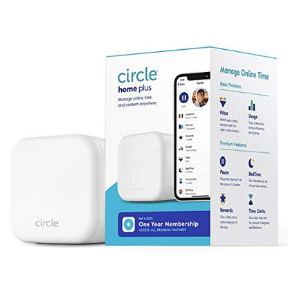 Circle Home Plus (2nd Gen) - Parental Controls for Internet and Mobile Devices - Works on WiFi, Android and iOS Devices - Control Apps, Set Screen Time Limits and Block Content - 1-YR Subscription