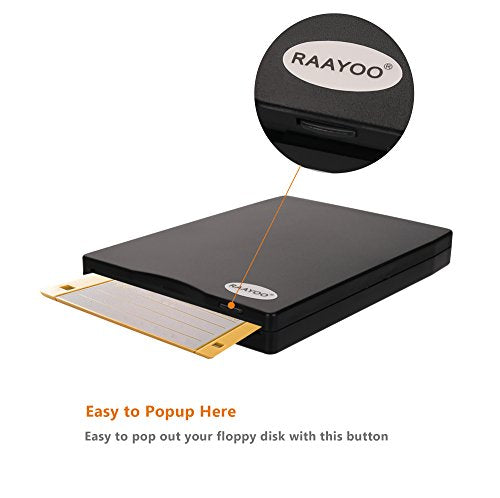 RAAYOO USB Floppy Disk Reader Drive, 3.5” External Portable 1.44 MB FDD Diskette Drive for Mac Windows 10/7/8/XP/Vista PC Laptop Desktop Notebook Computer Plug and Play No Extra Drivers– Black