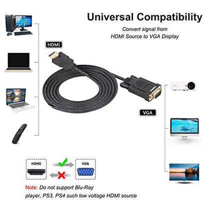 HDMI to VGA, Benfei Gold-Plated HDMI to VGA 6 Feet Cable (Male to Male) Compatible for Computer, Desktop, Laptop, PC, Monitor, Projector, HDTV, Raspberry Pi, Roku, Xbox and More