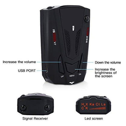 Radar Detector, Voice Prompt Speed Laser Radar Detectors, Vehicle Speed Alarm System, LED Display, City/Highway Mode, Auto 360 Degree Detection for Cars (Black)