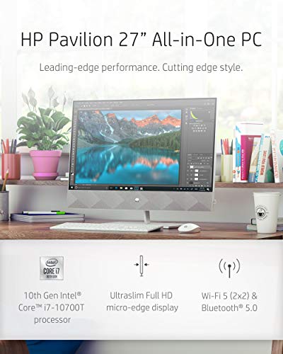 HP Pavilion 27-inch All-in-One Desktop, 10th Gen Intel i7-10700T Processor, 16 GB RAM, 1 TB SSD Storage, Full HD IPS Touchscreen, Windows 10 Home, Wireless Keyboard and Mouse Combo (27-d0080, 2020)