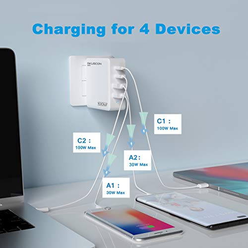 USB C Charger,AKUSCON 100W 4-Port GaN Type C PD Fast Wall Charger Compatible with MacBook Pro/Air,iPad Pro,iPhone, Galaxy USB C Laptop Devices and More