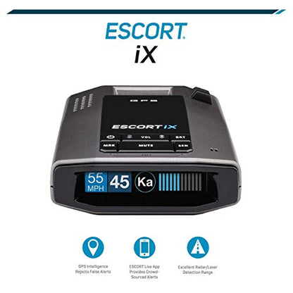 ESCORT IX Laser Radar Detector - Auto Learn Protection, Extreme Long Range, Bluetooth, Voice Alerts, OLED Display, Escort Live, Black