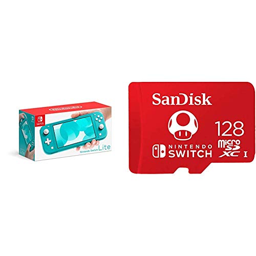 Nintendo Switch Lite - Turquoise with SanDisk 128GB MicroSDXC UHS-I Card for Nintendo Switch