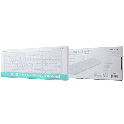 Macally Full Size USB Wired Keyboard (MKEYE) for Mac and PC (White) w/ Shortcut Hot Keys