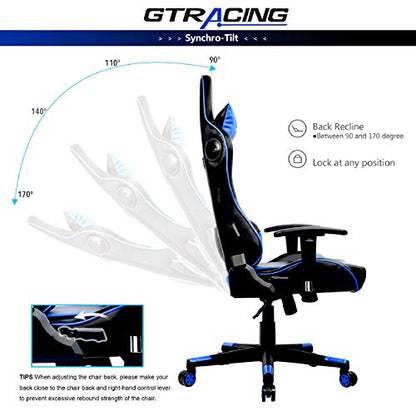 Gtracing Gaming Chair with Bluetooth Speakers Music Video Game Chair Audio Ergonomic Design Heavy Duty Office Computer Desk Chair Gt890M,Blue