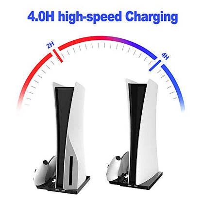 Vertical Stand for PS5 Console and Playstation 5 Digital Edition, Zamia Magnetic Suction Charging Station Dock with Dual Controller Charger Ports for PS5 and DualSense