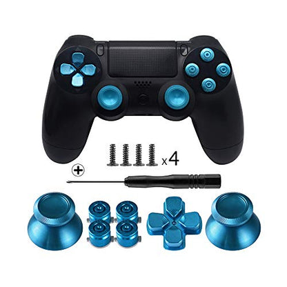 TOMSIN Metal Buttons for DualShock 4, Aluminum Metal Thumbsticks Analog Grip & Bullet Buttons & D-pad for PS4 Controller (Blue)