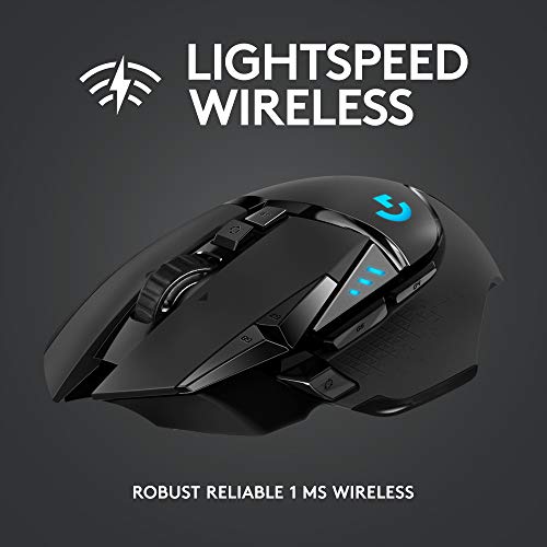 Logitech G502 Lightspeed Wireless Gaming Mouse with HERO 25K Sensor, PowerPlay Compatible, Tunable Weights and Lightsync RGB - Black