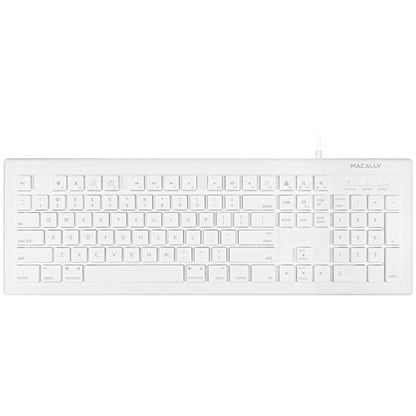 Macally Full Size USB Wired Keyboard (MKEYE) for Mac and PC (White) w/ Shortcut Hot Keys