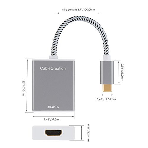 USB C to HDMI Adapter 4K@60Hz, CableCreation USB 3.1 Type-C to HDMI Aluminum Convertor, Compatible with MacBook Pro,MacBook Air,XPS 13 15, Surface Book 2, Galaxy S10 S9 to HDTV, Projector, Monitor