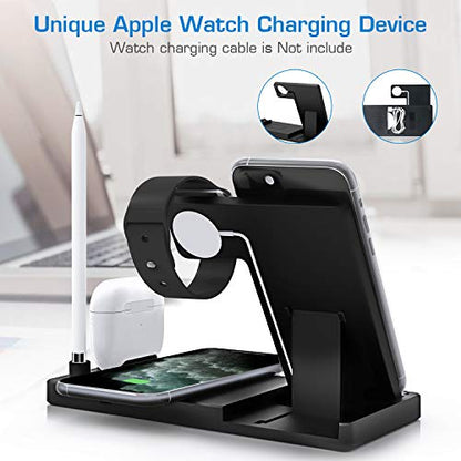 WAITIEE Updated Version,Wireless Charger 5 in 1,Qi Wireless Charging Station for iWatch 6/5/4/3/2/1& AirPods3/2/1 & Pencil & iPhone 12/11/11 Pro Max/XR/XS Max/Xs/X/8/8P Black(No iWatch Charging Cable)