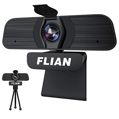 Flian Webcam with Microphone, 2K Webcam Viewing Angle 115 Degrees, PC Laptop Desktop USB Streaming Webcams, Built-in Dual Noise Reduction Mics, Computer Camera for Video Calling, Conferencing, Gaming