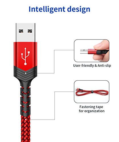 USB Type C Cable 3A Fast Charging [2-Pack 6.6ft], JSAUX USB-A to USB-C Charge Braided Cord Compatible with Samsung Galaxy S10 S9 S8 S20 Plus A51 A11,Note 10 9 8, PS5 Controller, USB C Charger(Red)