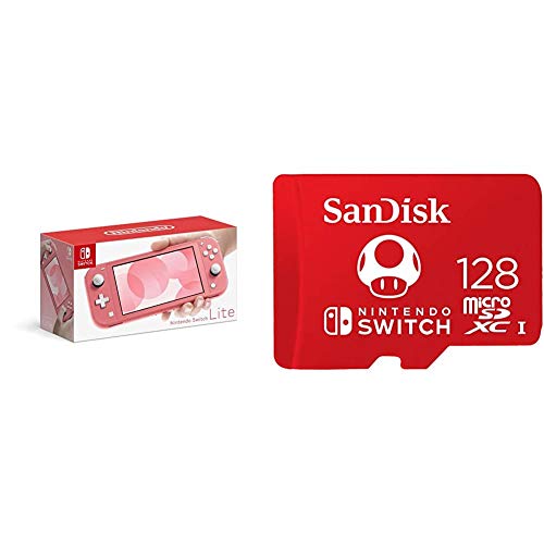 Nintendo Switch Lite - Coral with SanDisk 128GB MicroSDXC UHS-I Card for Nintendo Switch