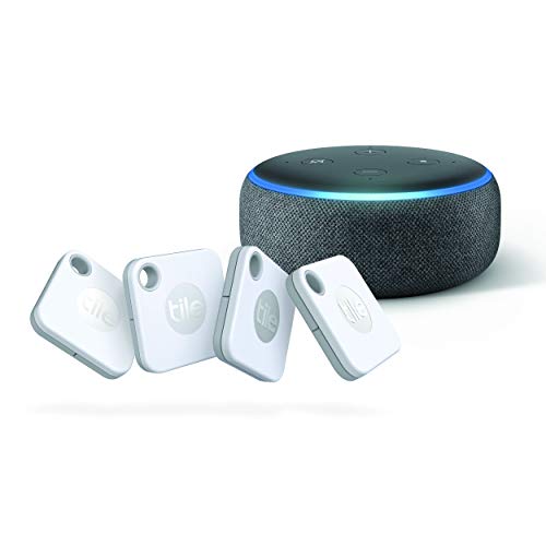Tile Mate (2020) - 4-Pack with Echo Dot (3rd Gen) with Amazon Smart Speaker with Alexa