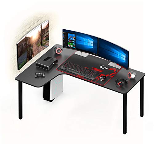 DESIGNA L Shaped Desk Computer Gaming Desk 60'', Office Desk with Mouse Pad, Corner Desk Easy to Assemble, Black