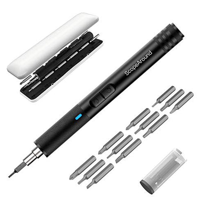 ScopeAround Portable Electric Screwdriver - Cordless Power Screwdriver Rechargeable, Lithium Precision Screwdriver, USB Charging with 21 Precision Bits and 3 LED Light, Repair Tools