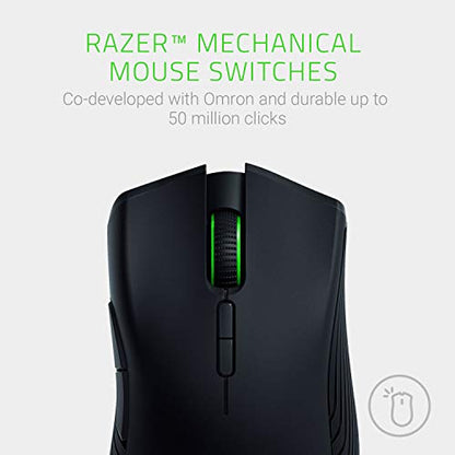 Razer Mamba Wireless Gaming Mouse: 16,000 DPI Optical Sensor - Chroma RGB Lighting - 7 Programmable Buttons - Mechanical Switches - Up to 50 Hr Battery Life