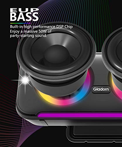 Gladorn Glare Pro Bluetooth Speaker, Long Playtime, Build-in DSP Chip, Booming Bass, IPX6, 66FT Range, Stereo Pairing, 99dB Sound, Wireless Speaker for Party, with Beat-Driven Mixed Colors Lights.