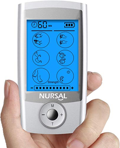 [16 Thicker Pads] NURSAL EMS TENS Unit Muscle Stimulator, 16 Modes Rechargeable Electric Pulse Muscle Massager for Pain Relief