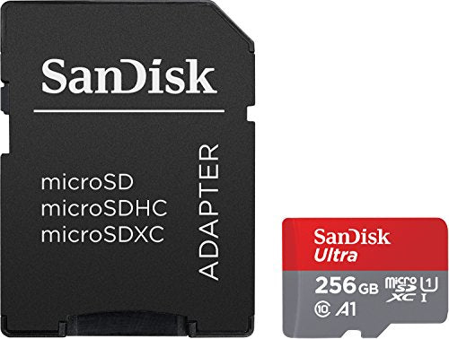 SanDisk 256GB Ultra microSDXC UHS-I Memory Card with Adapter - 100MB/s, C10, U1, Full HD, A1, Micro SD Card - SDSQUAR-256G-GN6MA