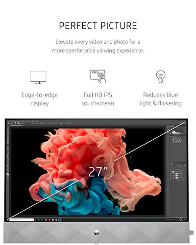 HP Pavilion 27-inch All-in-One Desktop, 10th Gen Intel i7-10700T Processor, 16 GB RAM, 1 TB SSD Storage, Full HD IPS Touchscreen, Windows 10 Home, Wireless Keyboard and Mouse Combo (27-d0080, 2020)