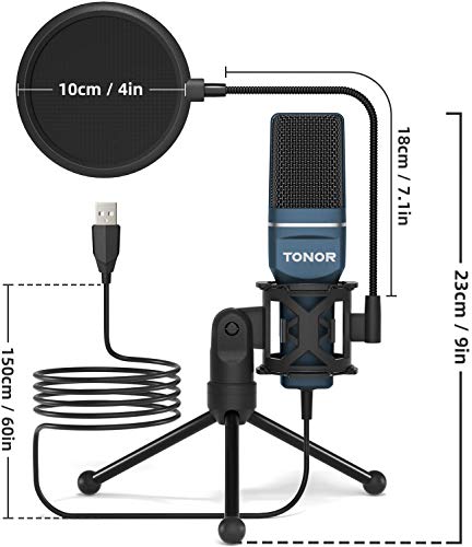USB Microphone, TONOR Computer Condenser PC Gaming Mic with Tripod Stand & Pop Filter for Streaming, Podcasting, Vocal Recording, Compatible with iMac Laptop Desktop Windows Computer, TC-777