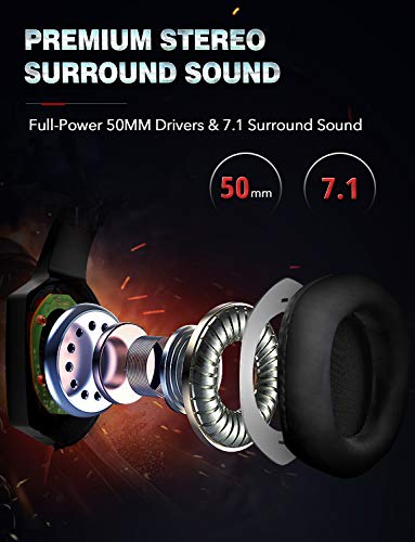 RUNMUS Gaming Headset for PS4, Xbox One, PC Headset w/Surround Sound, Noise Canceling Over Ear Headphones with Mic & LED Light, Compatible with PS5, PS4, Xbox One, Switch, PC, PS3, Mac, Laptop, Red