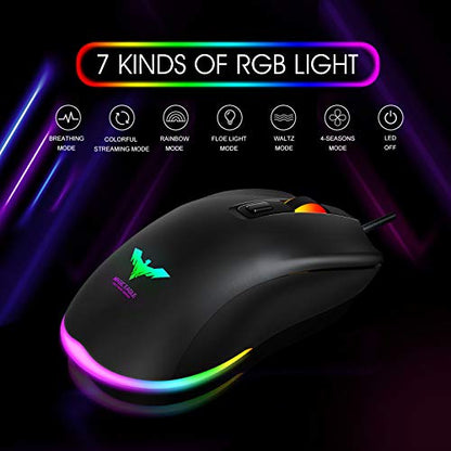 Havit Wired Gaming Keyboard Mouse Combo LED Rainbow Backlit Gaming Keyboard RGB Gaming Mouse Ergonomic Wrist Rest 104 Keys Keyboard Mouse 4800 DPI for Windows & Mac PC Gamers (Black)