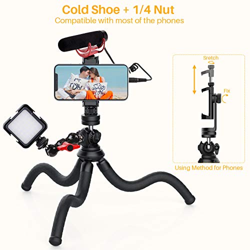 Phone Tripod Stand, Anozer Camera Stand with Universal Clip & Cold Shoe Mount, 360° Rotatable Mini Tripod Compatible with iPhone, Android Phone, GoPro, SLR Sports Camera